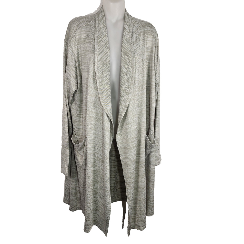 32 Degrees Heat Womens Long Open Cardigan Sweater L/XL Grey Pockets Lightweight
